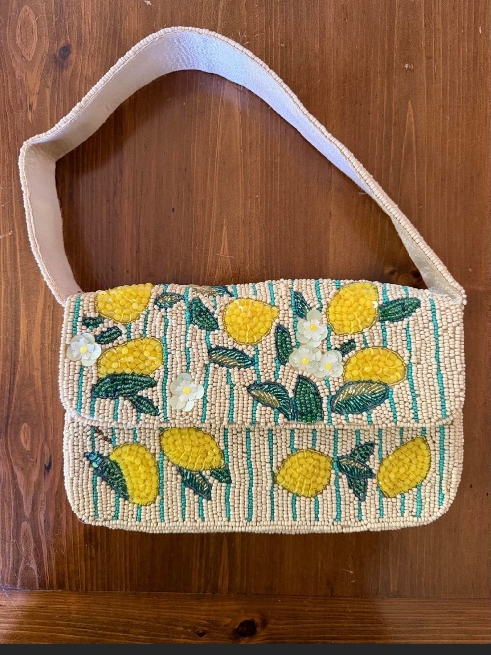 T.J.Maxx Beaded Lemon Shoulder Bag - Cream & Yellow